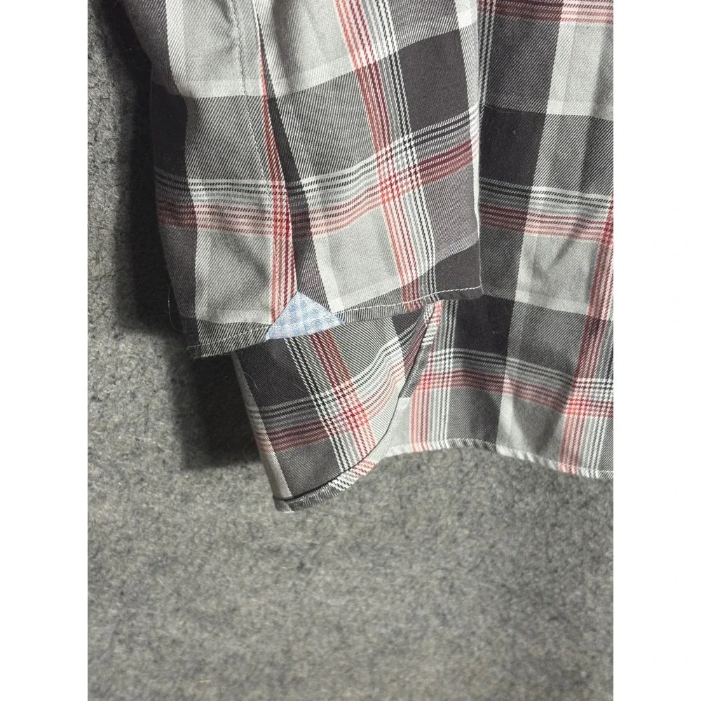 Banana Republic Grant Fit Non-Iron Plaid‎ Shirt Mens XL Grey Red Long Sleeve